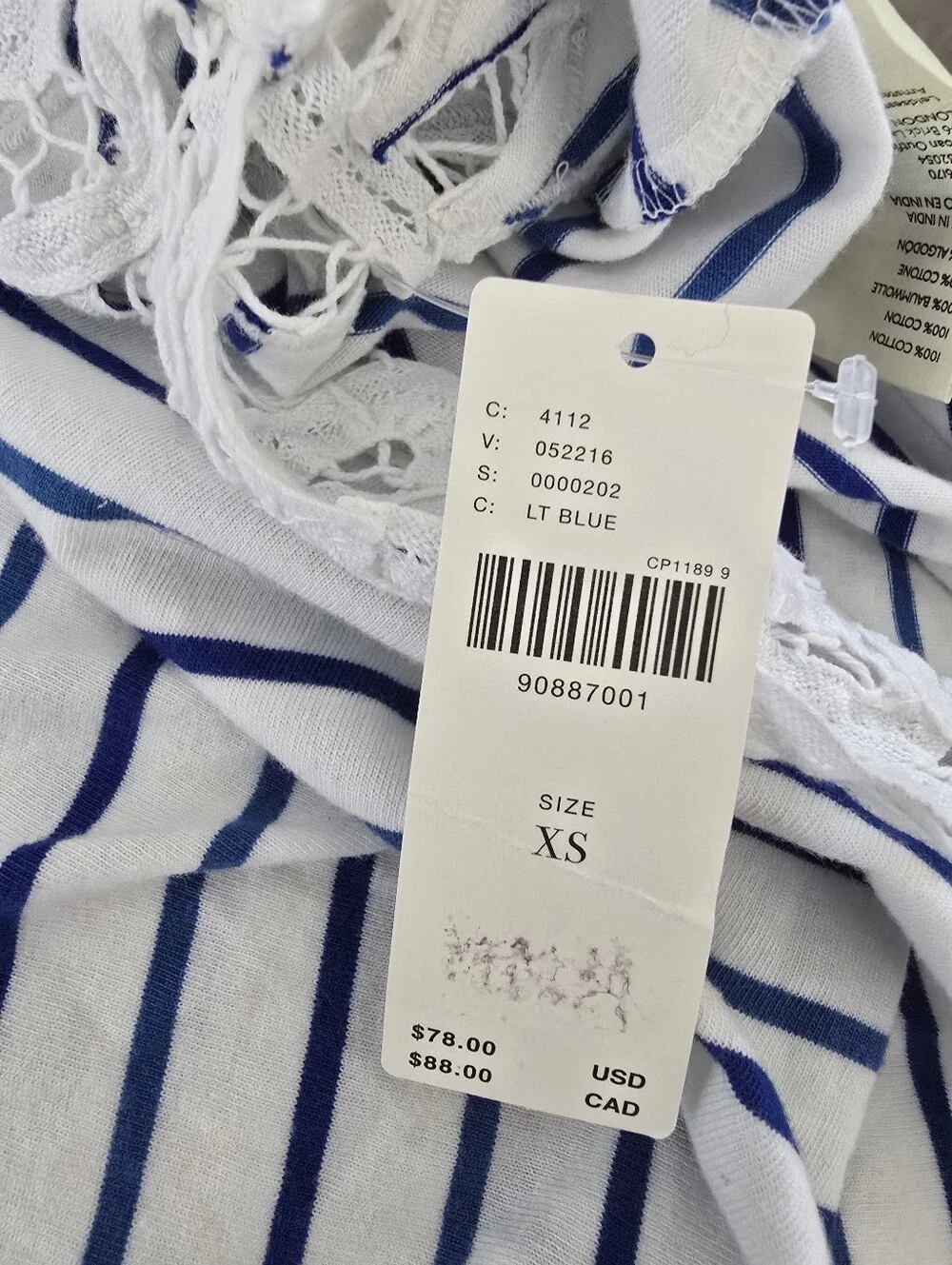 ANTHROPOLOGIE Maeve Lacy Stelline Navy Stripe Crop Top XS NWT - Picture 8 of 12
